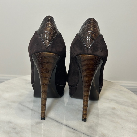 YSL Tribute 105 Suede Ostrich Platform Heels - Picture 4 of 8